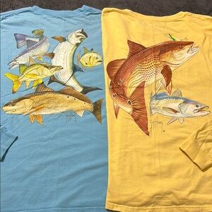 Lot of 2 Guy Harvey VTG fishing shirts 2004 yellow 2010 blue mens XL long sleeve